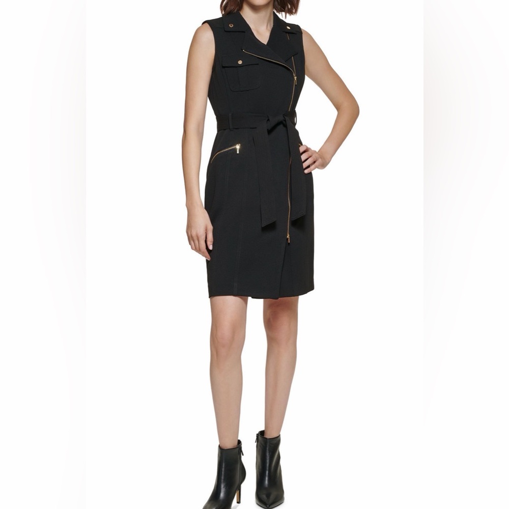 Calvin Klein Black Mini Dress with Gold Accents